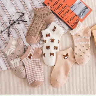 MẪU 2022 Combo 10 đôi Tất nữ cổ ngắn gấu nâu cute chất liệu cotton thoáng mát