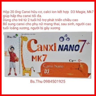 Canxi Nano 7+ Mk7 bổ sung calci ion, canxi hữu cơ, magie, ,D3 hỗ trợ phát triển chiều cao ở trẻ