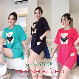 Đồ Bộ Nữ Mặc Nhà Anquachi Đẹp Thun Cotton Co Giãn Ở Nhà Dễ Thương Quần Đùi Ngố Áo Form Rộng Cute A100