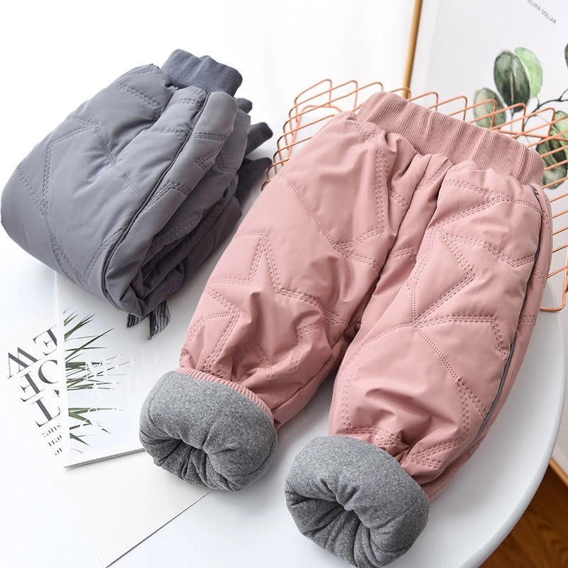 Quần mùa đông IQ ANGEL vải cotton bốn lớp lót nhung dày dặn thời trang mùa đông cho bé trai và gái