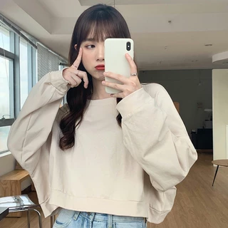 Ethelgirl Hàn Quốc thời trang sang trọng tối giản cam kết thư rời crop tất cả các trận đấu cổ tròn dài tay áo cho nữ