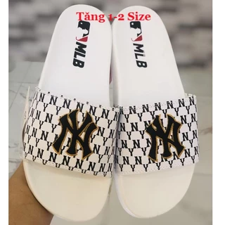 Dép unisex 𝐌𝐋𝐁 𝗡𝗬 ❤️FREESHIP + Hộp❤️ dép mlb ny bóng chày quai ngang thể thao nam nữ Thêu nỗi NY-NY D.GV-trắng-chữ-đen