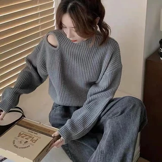 Áo sweater SUXI dệt kim tay dài dáng rộng phong cách Hàn Quốc thời trang mùa đông cho nữ