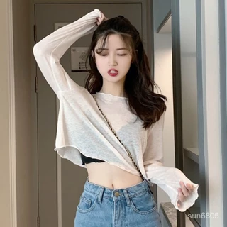 Áo thun nữ tay dài cuốn biên croptop, Hàn quốc style, trẻ trung, năng động