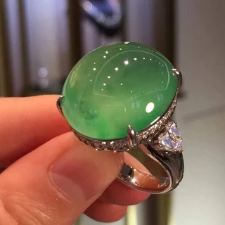 Nhẫn Đính Hôn Bạc Đính Đá Chalcedony Màu Xanh Lá Cây Tự Nhiên Phong Cách Mới Cổ Điển Sang Trọng Có Thể Điều