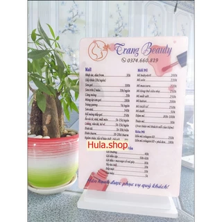 Menu bảng giá tóc, nail, mi, bảng giá dịch vụ thẩm mỹ , spa, quán tóc in bằng mica sáng bóng