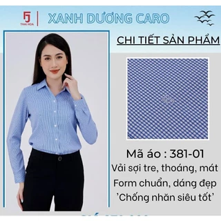 Áo sơ mi Thái Hòa sợi tre pha xanh đậm caro nhỏ 381-01-01