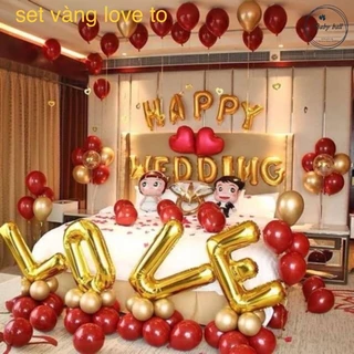 [ TẶNG BƠM VÀ KEO DÁN] Sét Bóng Happy Wedding Trang Trí Phòng Cưới HOT[ Tặng 100 Cánh Hoa]