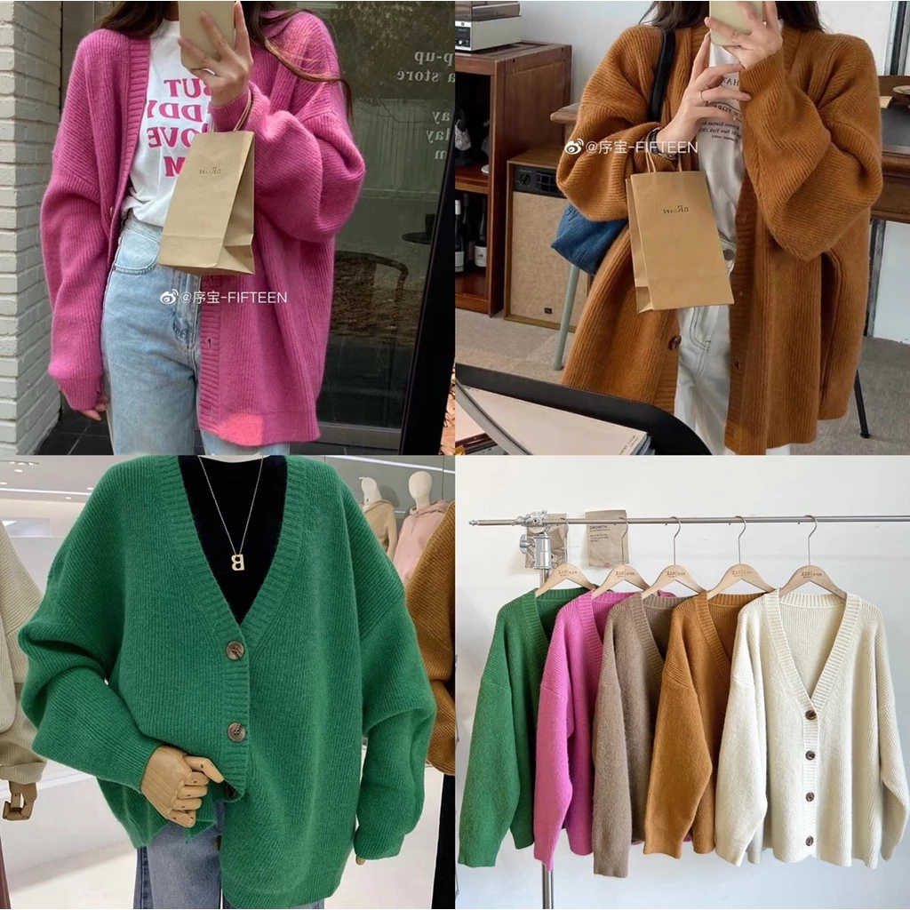 Áo len cardigan dài tay A513, Áo len nữ form rộng Hàn Quốc