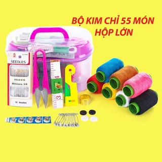 Hộp Kim Chỉ 55 Món - Kéo, Kim Chỉ Và thiết bị May Vá đa chức năng ( Cỡ To)