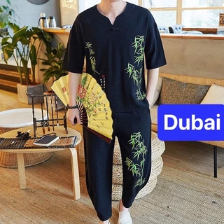 ĐỒ BỘ THỂ THAO ĐEN TRÚC XANH, ĐỒ BỘ THỂ THAO NAM, CHẤT VẢI MỀM MỊN THOÁNG MÁT CAO CẤP NEW - DUBAI FASHION