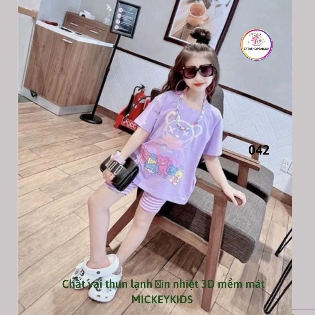 20 đến 38kg - Bộ bé gái ngố lửng size đại thun lạnh in 3D mềm mát 042