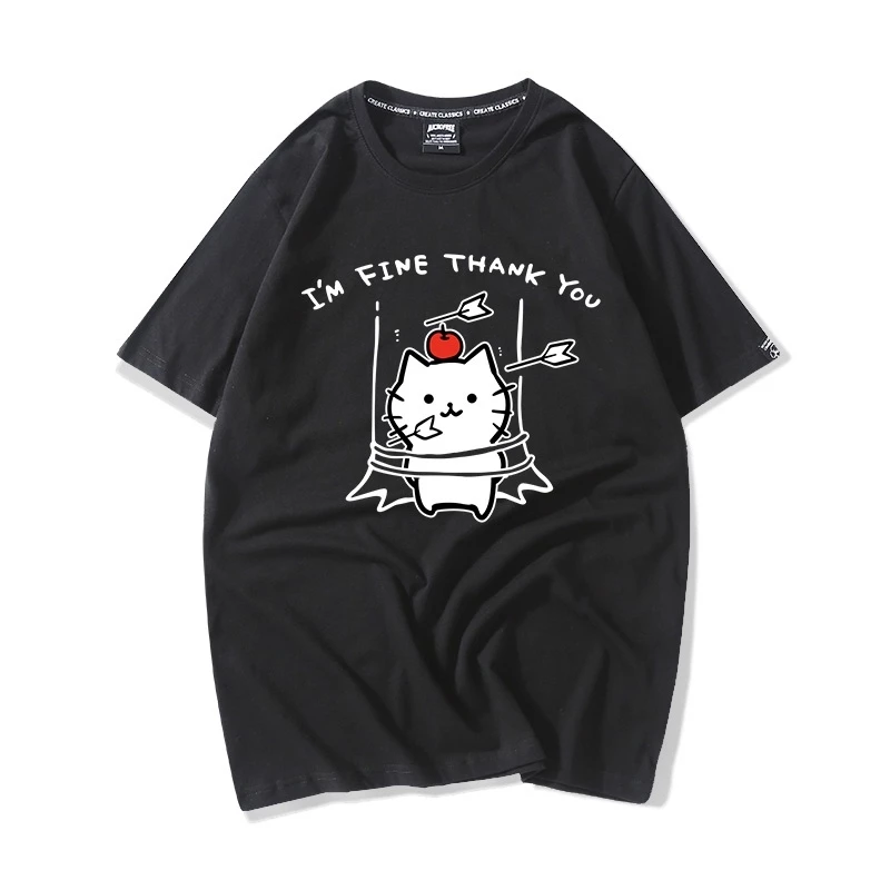 Áo Thun Nữ Tay Lỡ HappyFamily In Hình Chú Mèo Ngộ Nghĩnh I'm Fine Thank You Cotton 100 Cao Cấp
