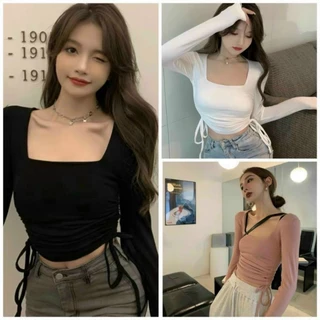 Áo thun tay dài cổ vuông dây rút 2 bên siêu hot(A15