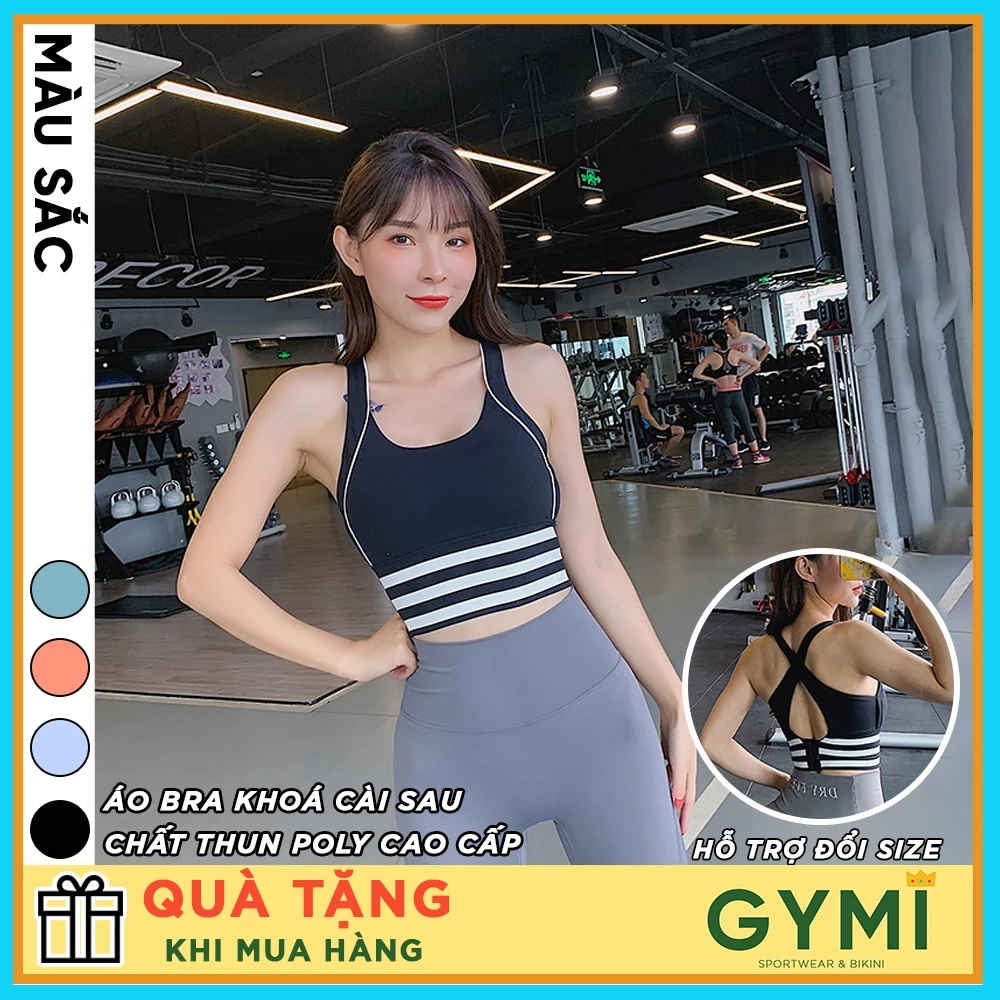 Áo bra tập gym yoga nữ GYMI AL21 chất thun poly thể thao cao cấp khoá cài sau nâng đỡ định hình ngực dây