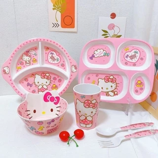 Bộ Tô Muỗng Nĩa Ăn Uống Chống Sốc Hình Hello Kitty Cho Trẻ Em