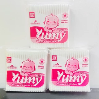 Bông tăm YUMY cho trẻ em - Thiết kế 2 đầu tròn và đầu xoắn tiện lợi vệ sinh tai, mũi, họng ( Túi 100 que ) khogiasi.247