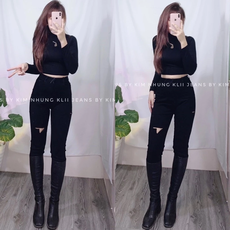 [ Hình thật] Quần jeans ôm rách đùi hông đẹp💯 ảnh do shop chụp