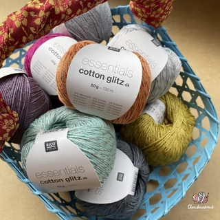 Sợi cotton visco Essentials Cotton Glitz DK nhập khẩu từ Rico Design, đan móc áo, váy, đầm