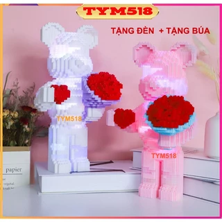 Đồ chơi lắp ráp Gấu Bearbrick cỡ lớn ôm hoa ôm bó hoa 35cm xếp hình mô hình bear brick nano 3D dễ thương