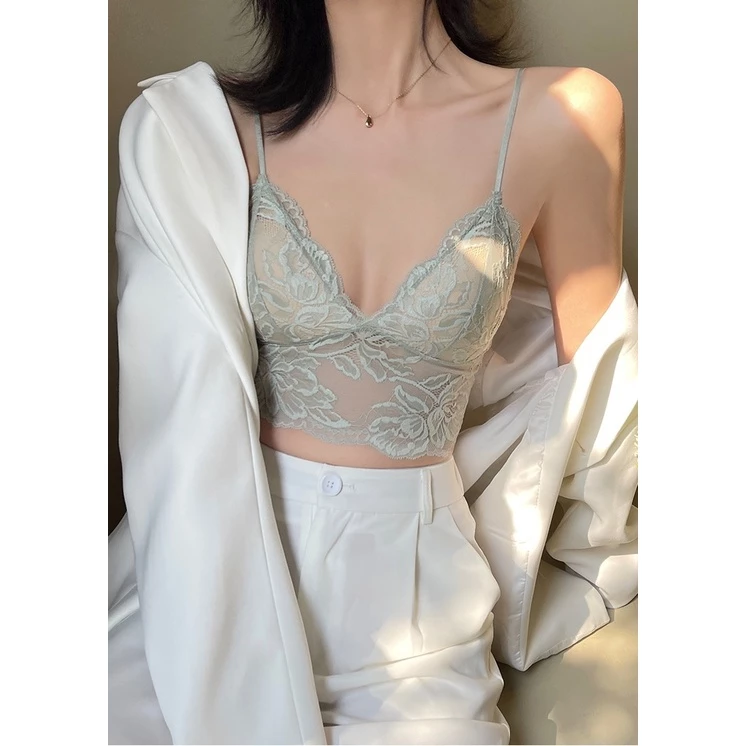 Áo Bra Ren Xẻ Ngực Croptop Có Mút (mã 9002)