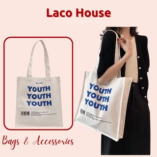 Túi tote vải canvas YOUTH phong cách Hàn Quốc có cúc T45