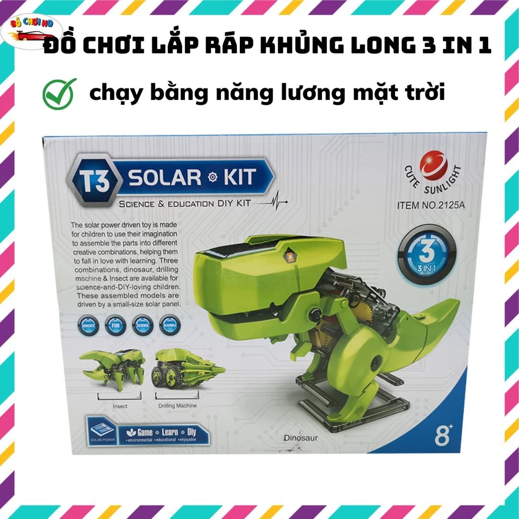 Đồ chơi lắp ráp khủng long 3 in1 chạy bằng năng lượng mặt trời, đồ chơi stem phát triển tư duy cho bé