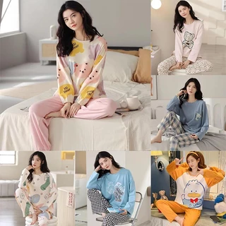 Bộ Đồ Ngủ Pijama Dài Tay Cổ Tròn In Họa Tiết Hoạt Hình Mới Cho Nữ