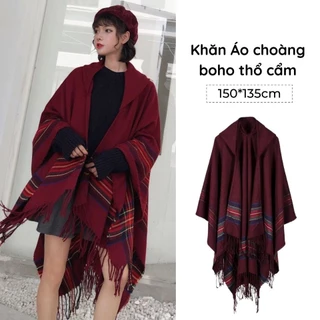 Khăn áo choàng len dạ boho thổ cẩm nữ mùa thu đông kiểu khoác ngoài có mũ - Mã LE27 The Collar Box