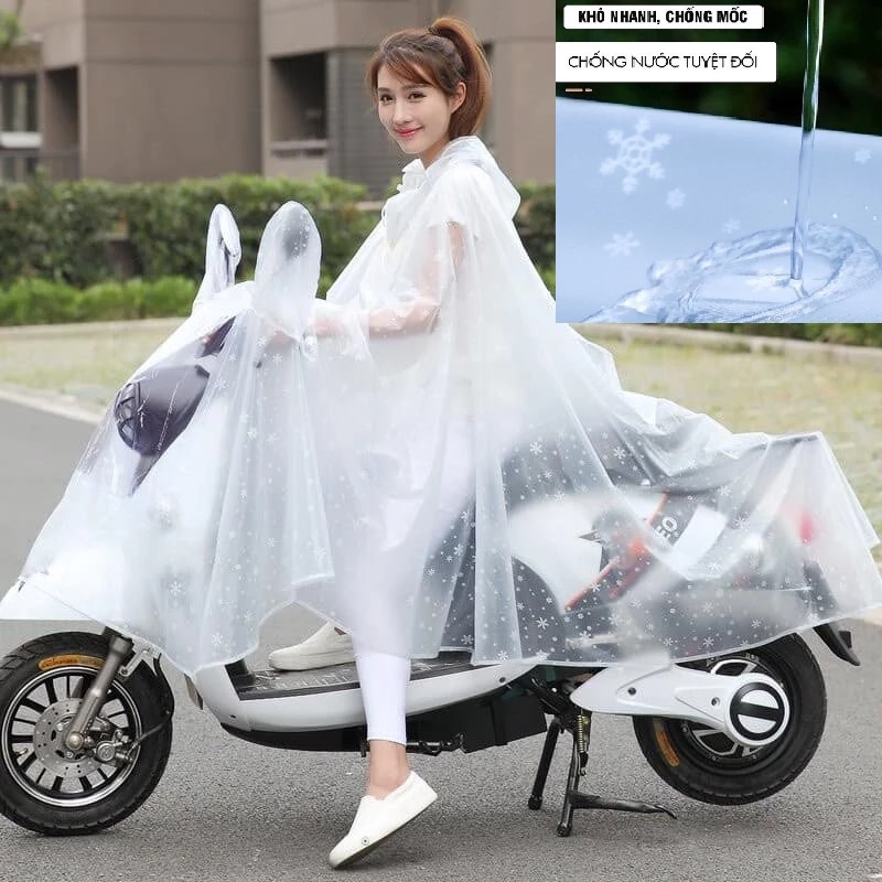 Áo mưa bông tuyết Ánh Dương chất liệu PVC dẻo dai có lưỡi trai chắn mưa, hai tai thỏ xỏ gương