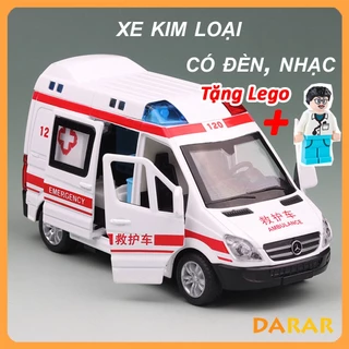 MÔ HÌNH XE Cứu thương bằng Kim Loại tỷ lệ 1:32, Xe Ô TÔ  đồ chơi mở được cửa, có còi hú và đèn cho bé