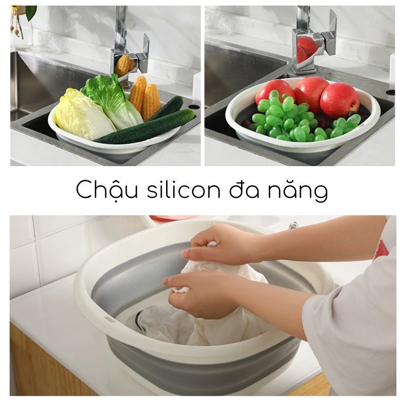 Chậu Gấp Gọn, Thau Xếp Gọn Silicon Thiết Kế Thông Minh Tiện Lợi, Đa Năng, Tiết Kiệm Không Gian 88331