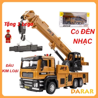 MÔ HÌNH Xe Tải Cần Cẩu, Xe đồ chơi đầu Kim Loại chống va đập, có nhạc và đèn cho bé | Tặng kèm vật liệu hàng nâng