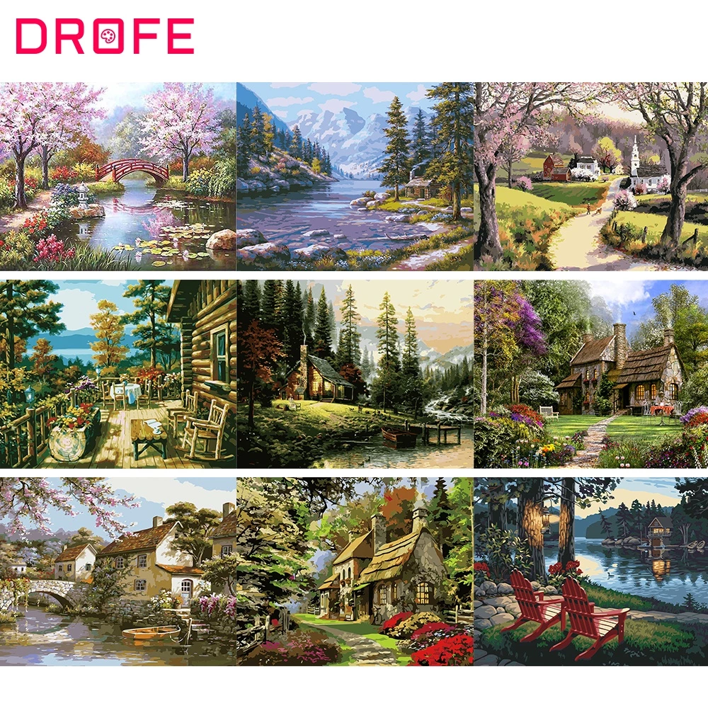 Bộ tranh sơn dầu DROFE tự làm hình phong cảnh sáng tạo 40 * 50cm