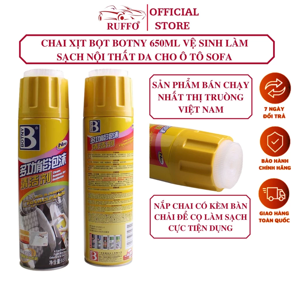 Phụ Kiện Vệ Sinh Chăm Sóc Nội Thất Ô Tô Chai Xịt Ruffo Foam Cleaner Botny B-1109 650ml Tẩy Rửa Xe Hơi Chuyên Dụng