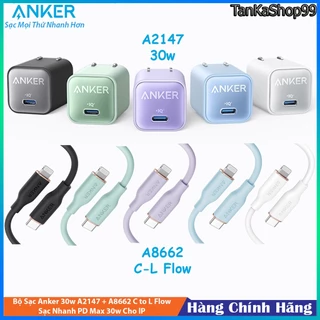 Bộ Sạc Anker GaN 30w A2147 Nano 3 , Cáp Sạc A8662 C to L Flow Siêu Mềm