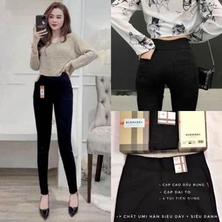 Quần legging nữ dài nâng mông vải UMI mềm màu đen co giãn cao cấp có túi - Quần legging cạp cao gen bụng dày dặn đi học