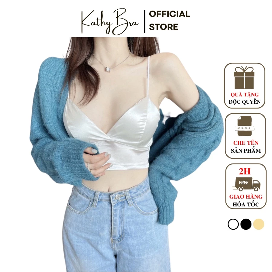 A09 Áo Bra Nữ KATHY BRA Kiểu Dáng Croptop Phi Bóng Hai Dây Có Mút Ngực Bản To Siêu Sang Dễ Mix Đồ