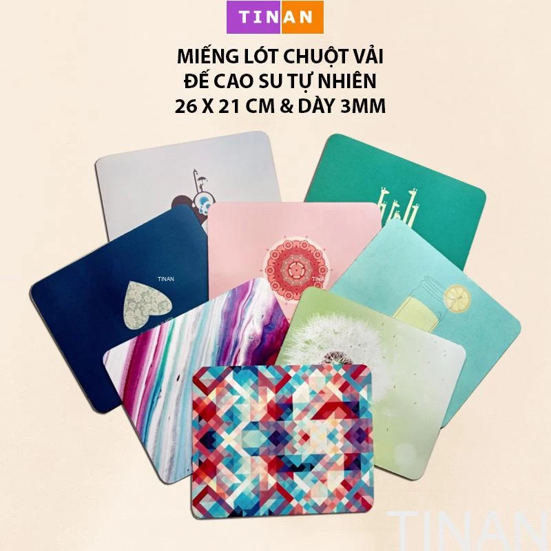 Miếng Lót Chuột Vải Nhiều Hình TINAN, Đế Cao Su Chống Trượt, Mousepad Mềm Dày (Hình Tự Chụp)