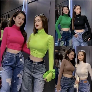 ÁO THUN TRƠN CROPTOP CỔ LỌ BORIP