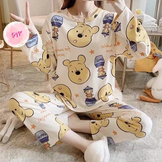 Đồ bộ nữ quần dài mặc ở nhà mùa thu chất thun cotton form bigsize dễ thương 50-70 kg TOZZO BD06