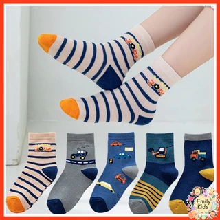 Set 5 Đôi Vớ Cotton Thoải Mái Chất Lượng Cao In Họa Tiết Xe Tải Hoạt Hình Cho Bé Trai Bé Gái 1-12 Tuổi