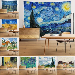 Thảm Treo Tường Họa Tiết Tranh Sơn Dầu Van Gogh Bằng Polyester Kèm Kẹp Trang Trí Nội Thất