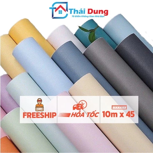 Giấy dán tường phòng ngủ màu trơn nhám dài 10M x 45cm có keo sẵn bóc dán, bề mặt chống thấm nước