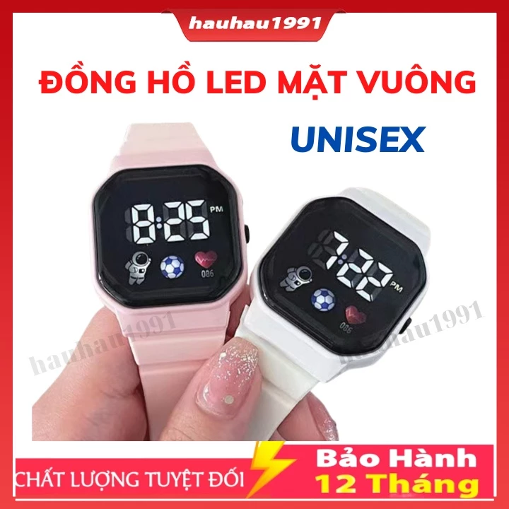 Đồng Hồ Đeo Tay Điện Tử Đèn LED Mặt Vuông Màu Trơn Họa Tiết Phi Hành Gia Trái Tim Phong Cách Hàn Quốc Cho Học Sinh