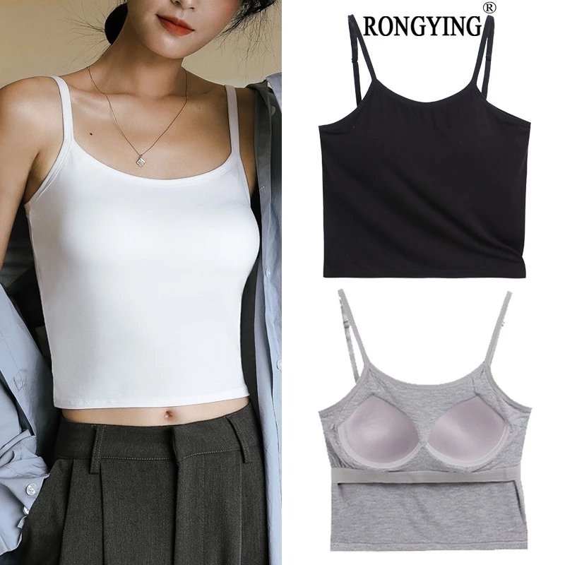 Đơn giản Ice Silk Modal Camisole Nữ Có Miếng Lót Ngực Không Vòng Thép Tích Hợp Mặc Bên Ngoài Bên Trong Ngắn Crop Đáy Áo Sơ Mi Quần Lót Mùa Hè Thoáng Khí Hút Mồ Hôi Co Giãn Thời Trang Phong Cách Hàn Quốc Cotton Màu Nguyên Chất Bề Mặt Trơn Màu OL Phong Cách