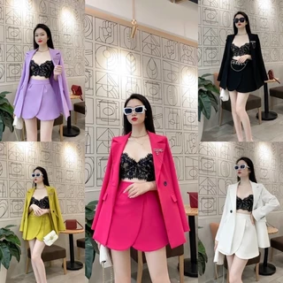 (SHOP NÀNG BÉO BIGSIZE 50KG ĐẾN 90kg) Set áo vest blazer + chân váy + Áo bra đen