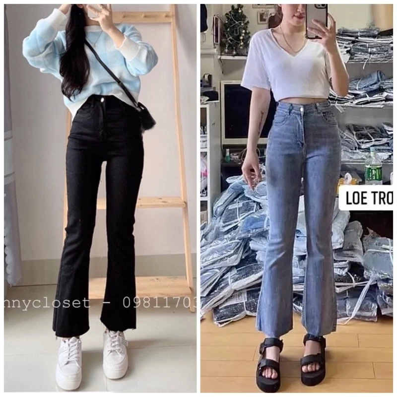 [ Hình thật] Quần Jean nữ ống loe lỡ lai cắt dài 90-93-98-102-105cm💥 Sẵn[ 1m45-1m75 ] shop KLii jeans