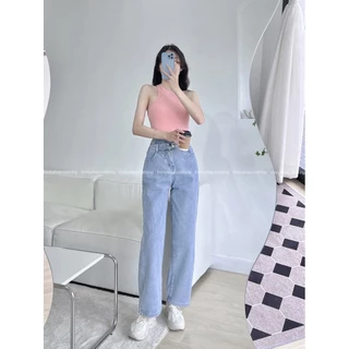 [Mã FATOP12 giảm 30K đơn 150K] Quần Jeans nữ ống suông dáng rộng chéo eo Emilyshop (J)