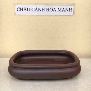 Chậu chữ nhật bo góc bonsai sen đá mini màu nâu gốm Bát Tràng 1 size SP486